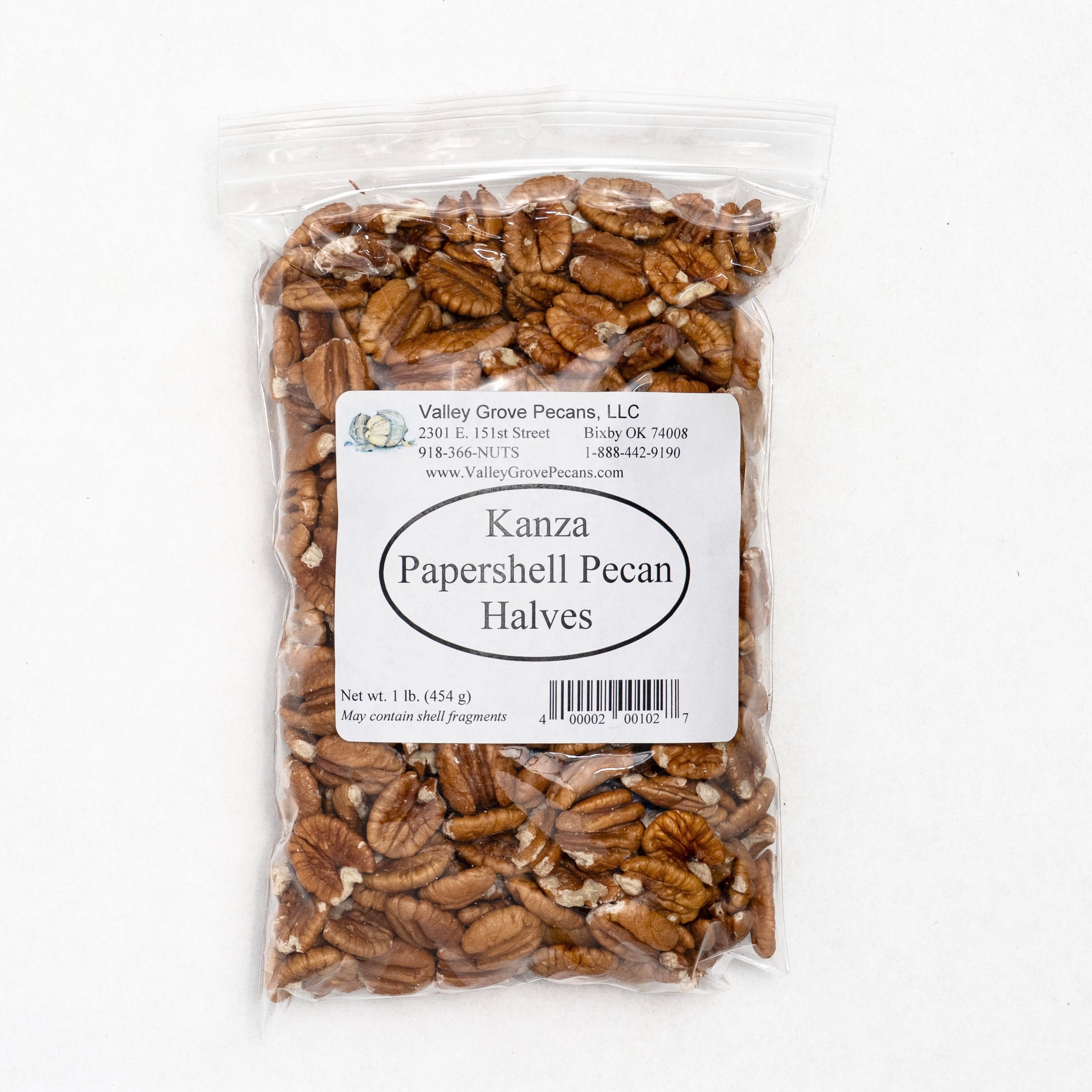 1 Lb Kanza Paper Shell Pecan Halves. | VALLEY GROVE PECANS
